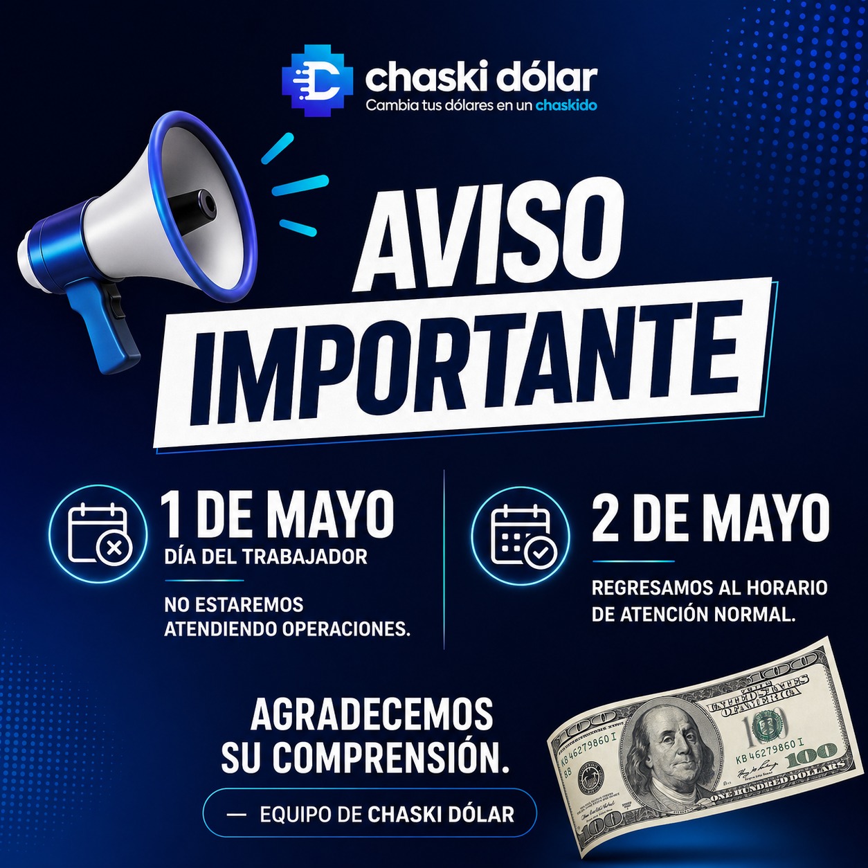 Cambiando dólares en chaski dólar